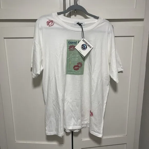 Daydreamer Guest Check Tee Short Sleeve White Shirt Oversized Sz M NWT - Picture 3 of 9